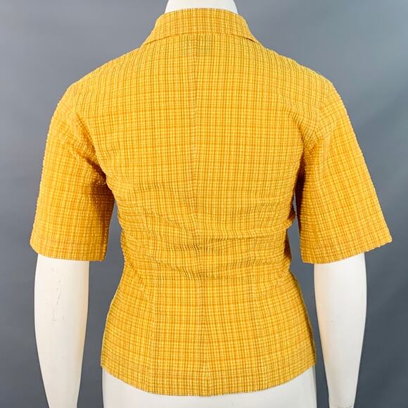 NANUSHKA Size L Yellow Brown Polyester Blend Plaid Short Sleeve Shirt - Picture 4 of 7